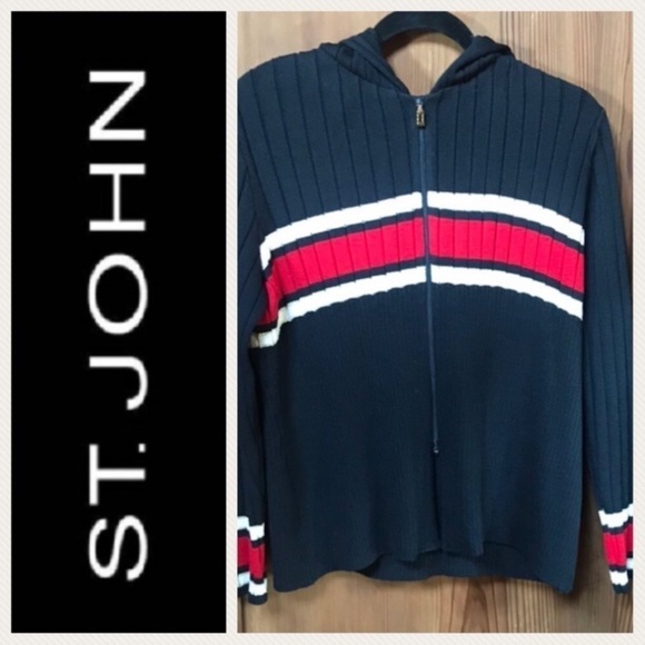 ST JOHN SPORT Striped Hoodie Full Zip - Picture 1 of 8